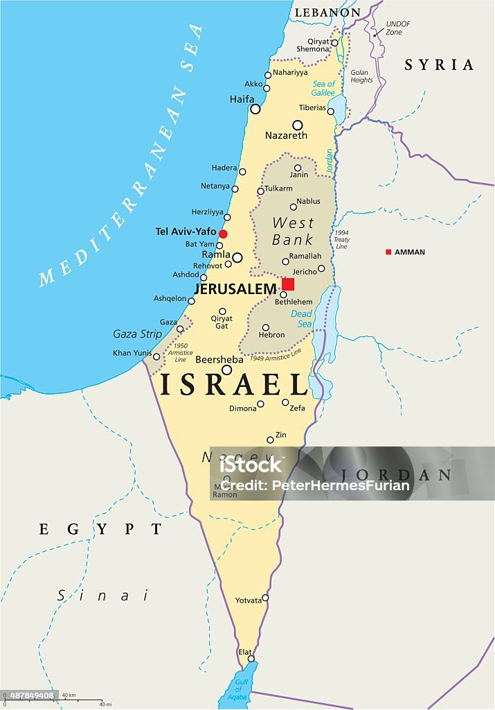 Израиль политическая карта - Векторная графика Карта роялти-фри