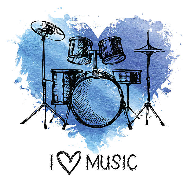 istock Music background with splash watercolor heart and sketch. Hand d 487849412