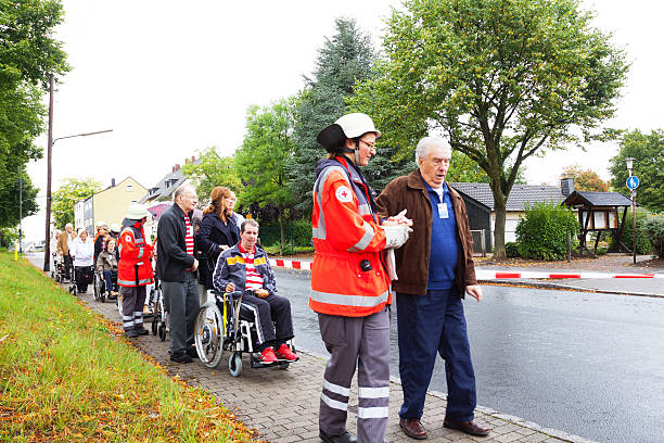 Red Cross evacuation training stock photo