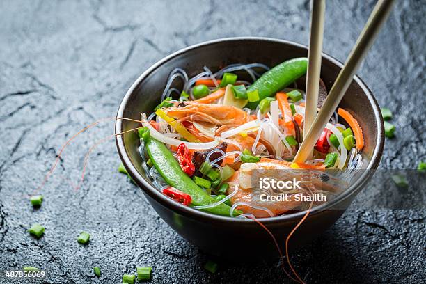 Noodles With Vegetables And Prawns Stock Photo - Download Image Now - Thai Food, Thai Culture, Asia