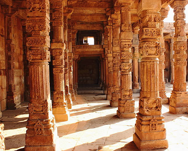 istock Colonnade in Quitab Minar Temple, India 487857211