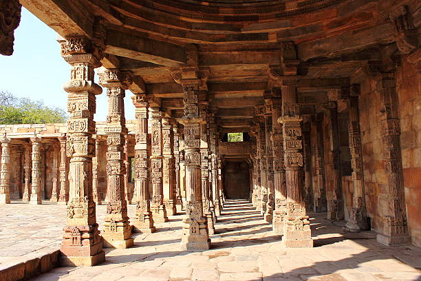 istock Colonnade in Quitab Minar Temple, India 487857841