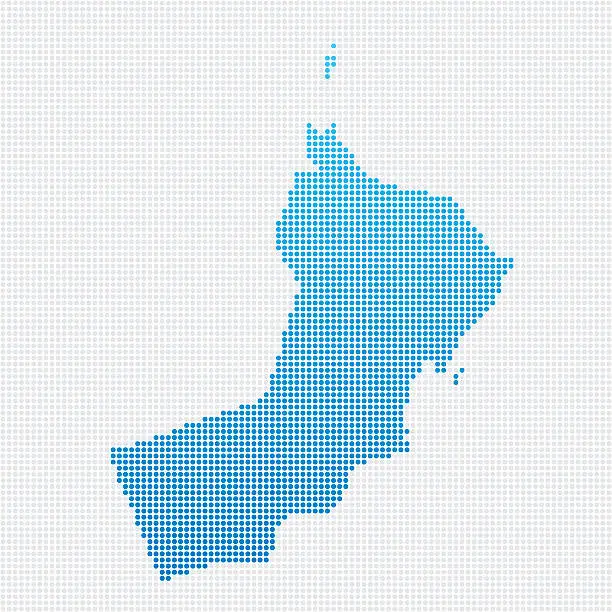Vector illustration of Oman Map Blue Dot Pattern
