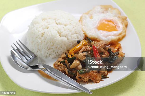 Foto de Frango Com Arroz E Curry Panang Ovo Frito e mais fotos de stock de Adulação - Adulação, Almoço, Calor