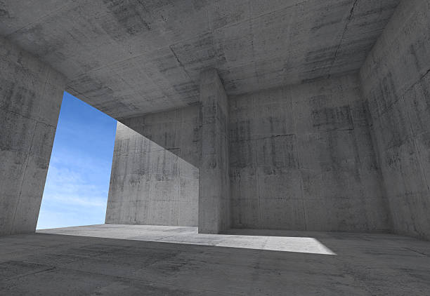 istock Abstract empty room interior with concrete walls and blue sky 487882353