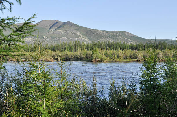 istock Landscape with the river and  mountains. 487897963