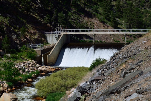 A dam along the Big Thompson River between Loveland and Estes Park in Colorado.