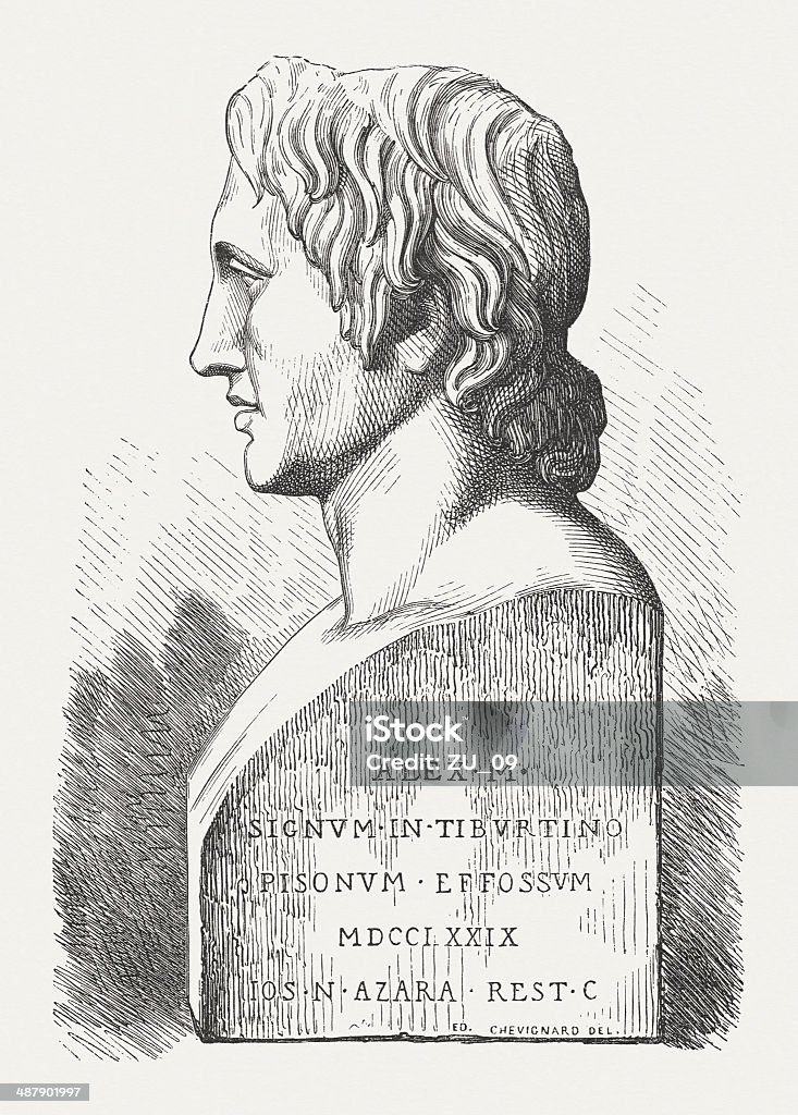 Alexander the Great (356-323 BC), wood engraving, published in 1882 Alexander the Great (356  323 BC). Woodcut enraving after an ancient bust from my archive, published in 1882. Bust - Sculpture stock illustration