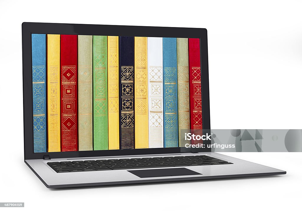 Libri e computer portatile - Foto stock royalty-free di Ambientazione interna