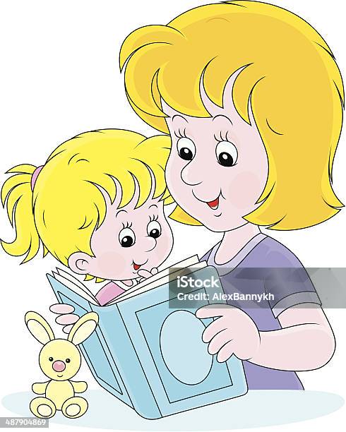 구슬눈꼬리 및 딸이다 독서모드 가정 생활에 대한 스톡 벡터 아트 및 기타 이미지 - 가정 생활, 가족, 교습