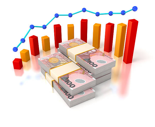 istock Financial succes, New Zealand dollar bills and progress chart. 487904899