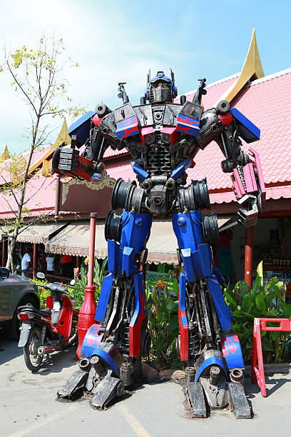 Ayuttaya, Thailand - December 30, 2014 : The Replica of Optimus Prime robot made from iron part of a Car display at Thung Bua Chom floating