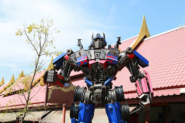 Ayuttaya, Thailand - December 30, 2014 : The Replica of Optimus Prime robot made from iron part of a Car display at Thung Bua Chom floating