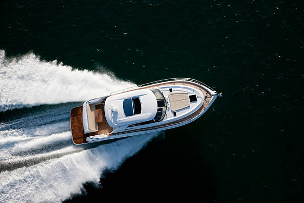 istock Beautiful motor boat dashing through a sea 487910906