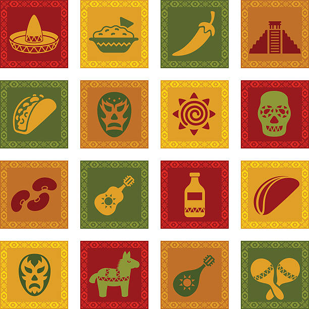 ilustrações, clipart, desenhos animados e ícones de mexican conjunto de ícones - ethnic food