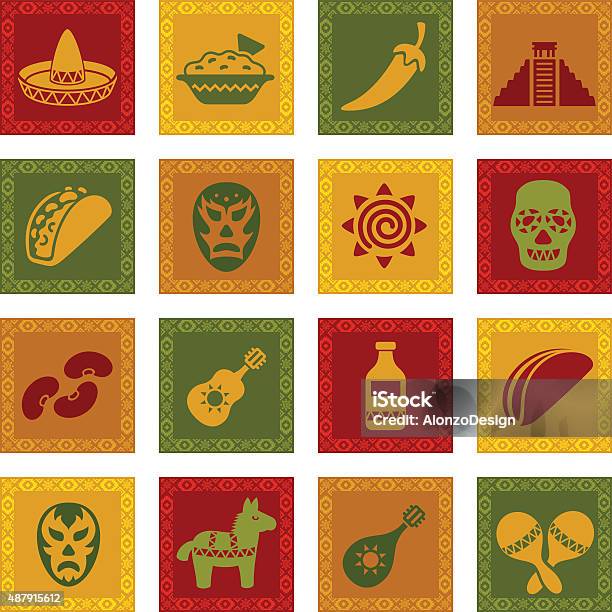 Mexican Icon Set Stock Illustration - Download Image Now - Mexico, Mexican Ethnicity, Icon Symbol