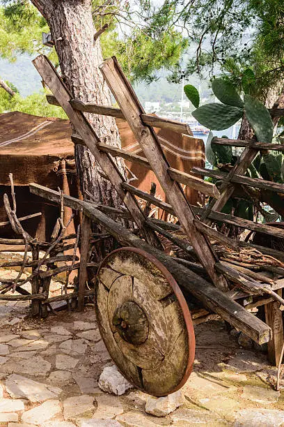 Old wooden cart. Yoruk Park. Kemer. Turkey