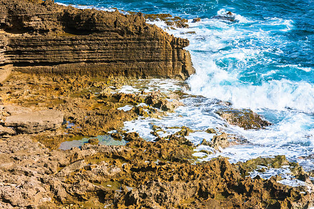 istock Volcanic rocks and big waves 487917756