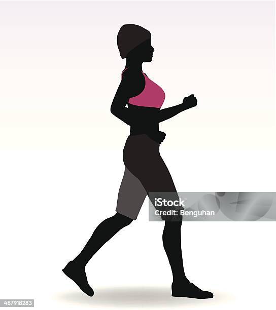 Ativo Jogging Rapariga Ou Mulher Silhueta - Arte vetorial de stock e mais imagens de Adulto - Adulto, Atividade, Atividade Física