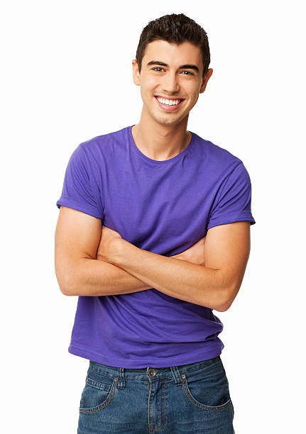 若い男性立つ、腕を組む-絶縁型 - 膝から上の構図 ストックフォトと画像