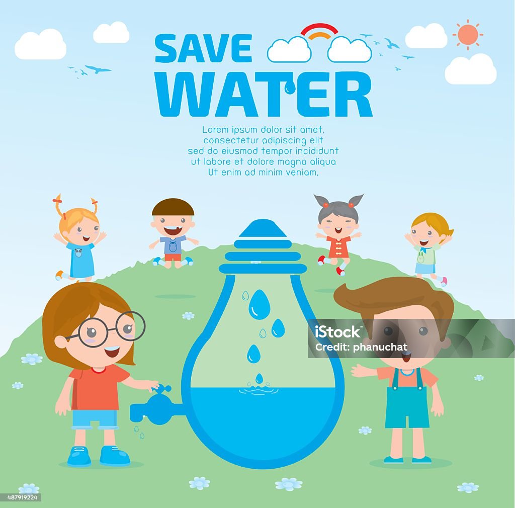 Kids For Save Water Concept Stock Illustration - Download Image Now - Water  Conservation, Child, 2015 - iStock