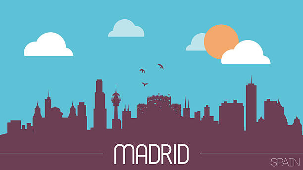 ilustraciones, imágenes clip art, dibujos animados e iconos de stock de horizonte silueta de madrid, españa - skyline madrid