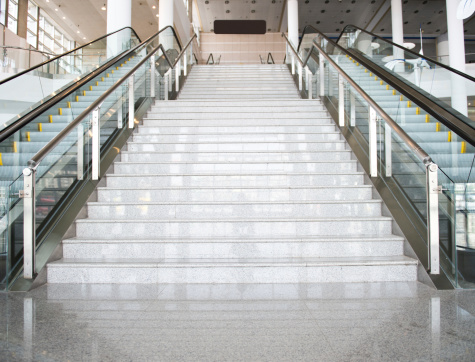 escalators and stairs in new modern building.