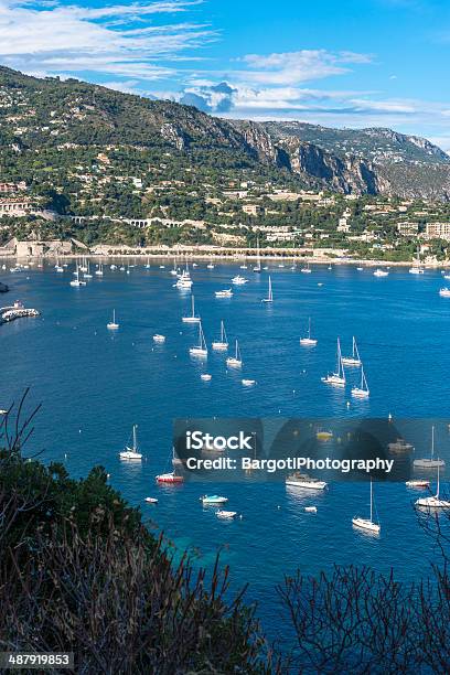 Aerial View Of Villefranchesurmer Coast With Yachts Sailing In Stock Photo - Download Image Now