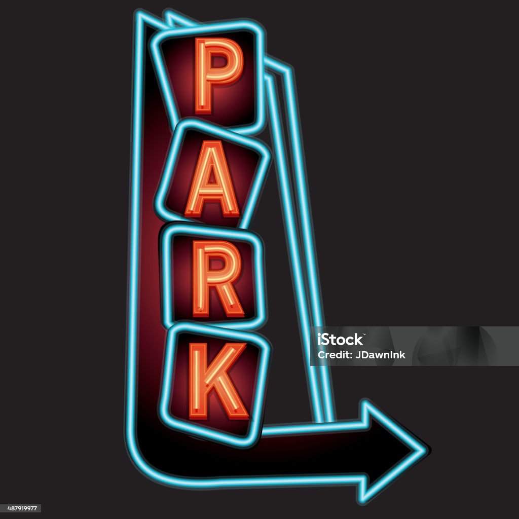 Nationalpark vertikale neon-Zeichen mit dem Pfeil - Lizenzfrei Nacht Vektorgrafik