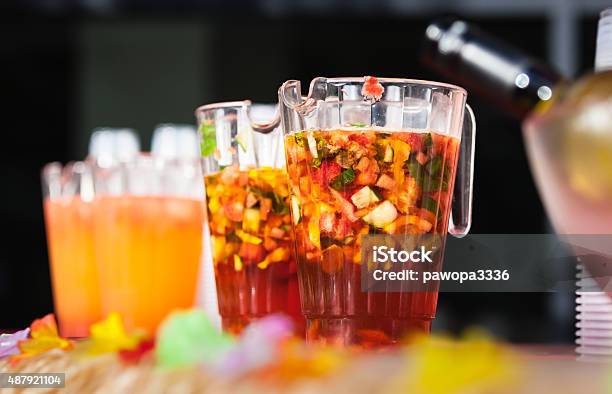 Jugs Of Alcohol Punch Stock Photo - Download Image Now - Carafe, Sangria, 2015