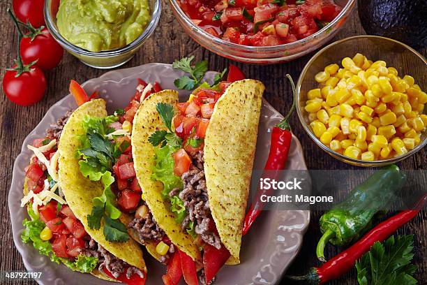 Mexican Food Tacos Stock Photo - Download Image Now - Mexican Food, Beef, Cheese