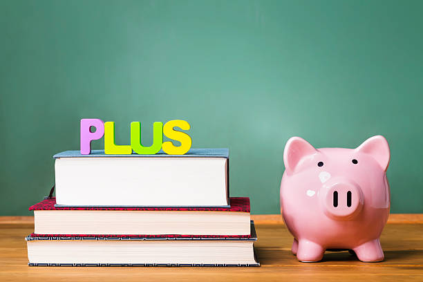 istock Federal PLUS Loan theme with textbooks and piggy bank 487922284