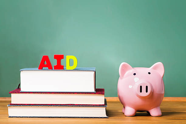istock Student aid theme with textbooks and piggy bank 487922306