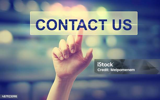 Hand Pressing A Contact Us Button Stock Photo - Download Image Now - Contact Us, Photography, Pushing