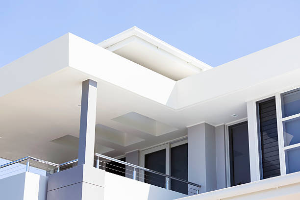istock Closeup modern contemporary house with white render, copy space 487923220