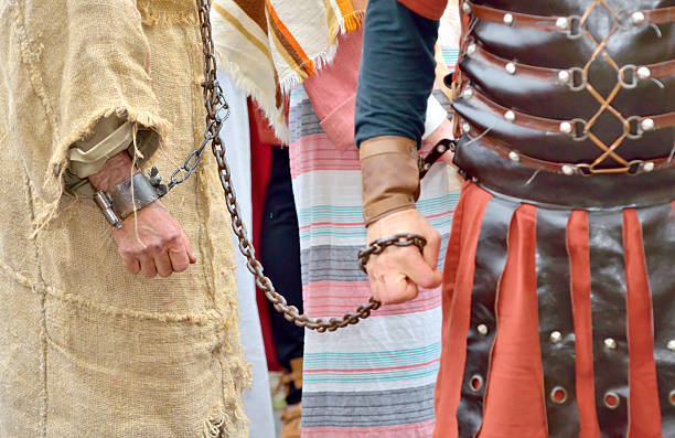 roman soldier and prisoner stock photo