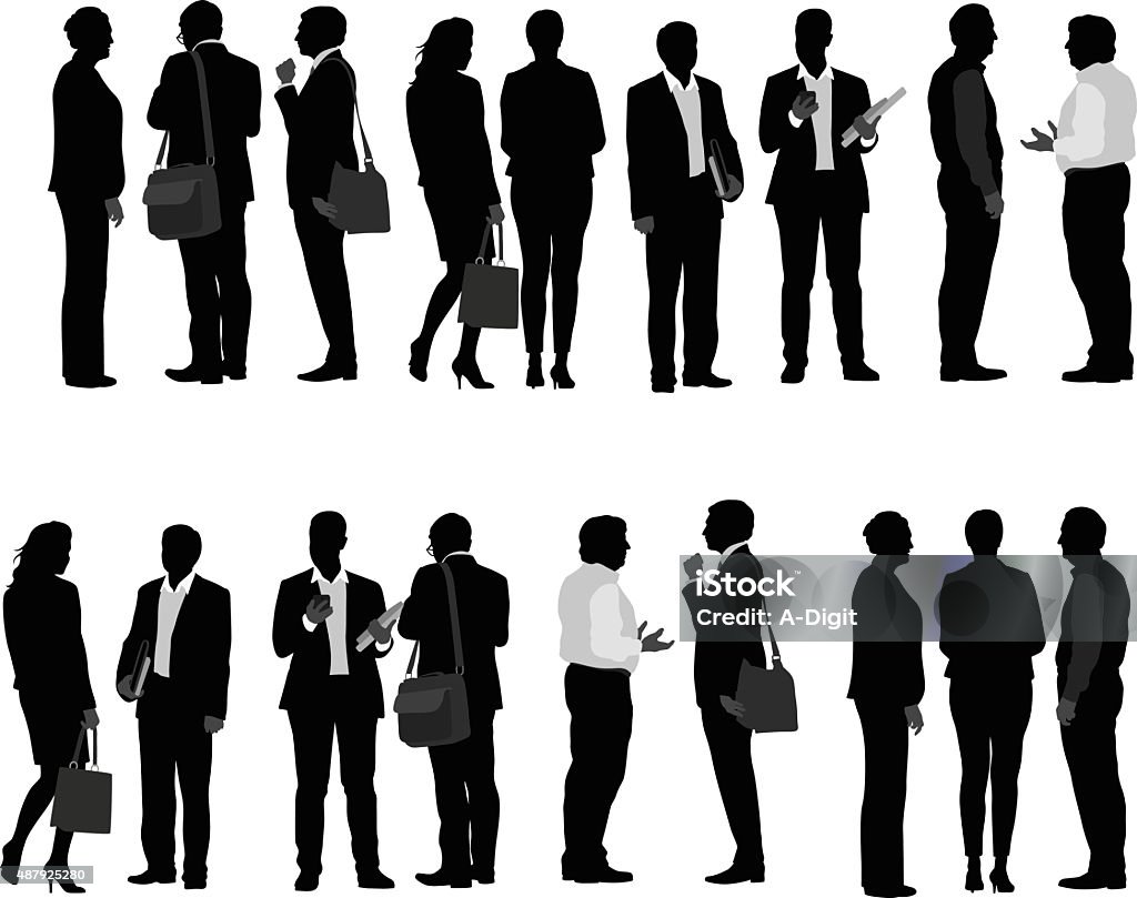 Business People Talking A vector silhouette illustration of many business men and business women. In Silhouette stock vector