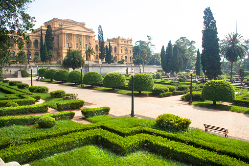 Sao Paulo, Brazil, February 06, 2009: Ornamental garden in front of Ipiranga Museum or the Museu Paulista of the University of Sao Paulo.