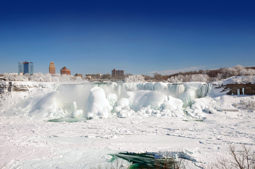 Niagara falls covered with snow and ice during winter
