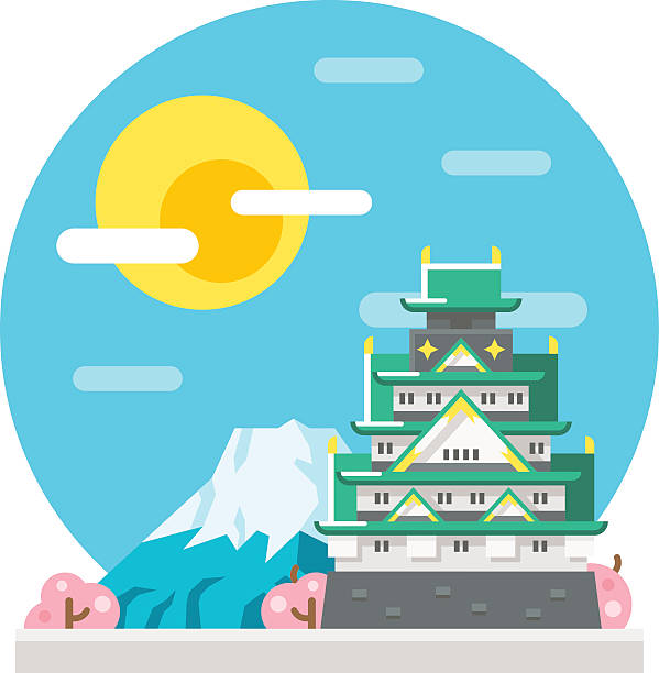 Osaka castle flat design landmark Osaka castle flat design landmark illustration vector osaka japan stock illustrations