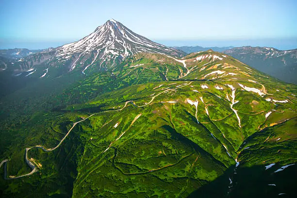 Vilyuchinsk Volcano in Kamchatka, Russia, viewed from helicopter