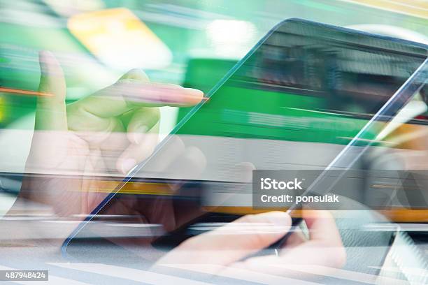 Using Digital Tablet Double Exposure Stock Photo - Download Image Now - Speed, Portable Information Device, Multiple Exposure