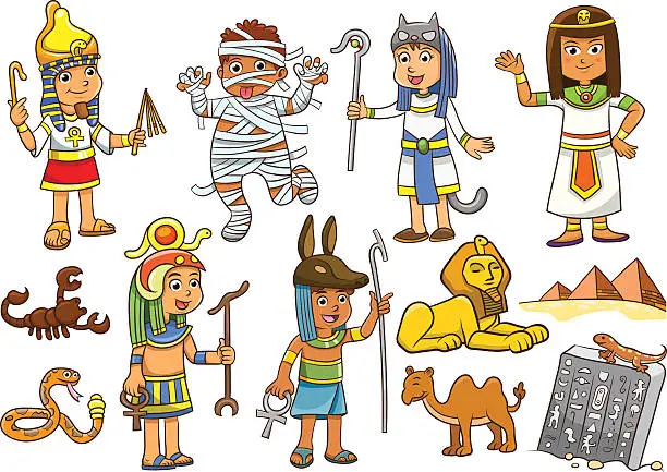 Vector illustration of Illustration of egypt child cartoon.