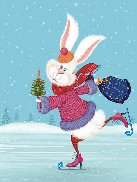 White rabbit vector art illustration