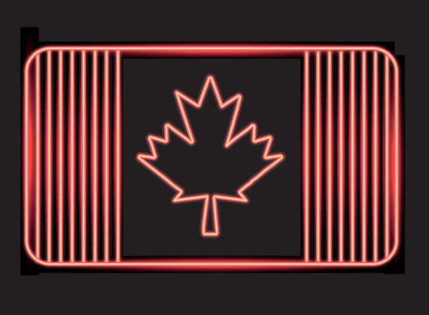 캐나다 플랙 네온사인 - canadian flag canada flag maple leaf stock illustrations