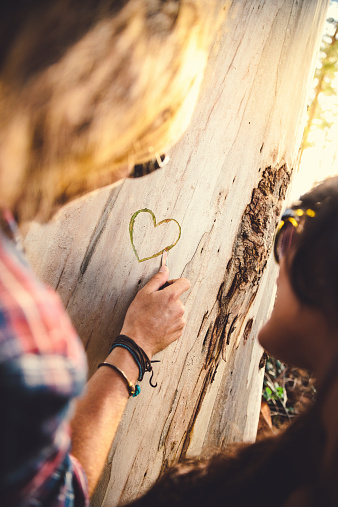 Couple is carving a heart