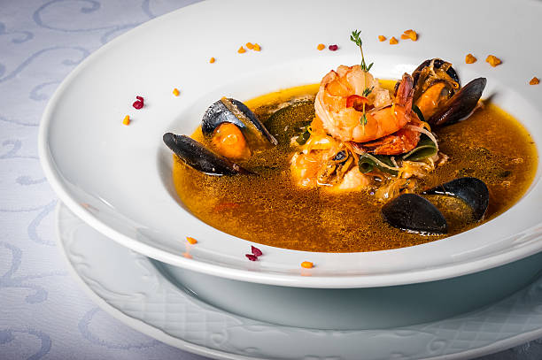 Soup with seafood stock photo