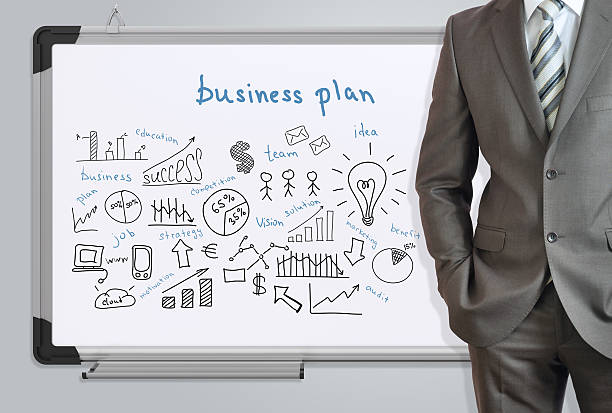istock Man in suit and business plan 487961583