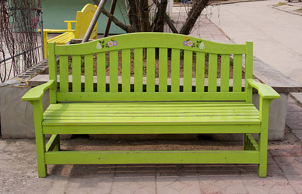 istock Green wooden bench 487961695
