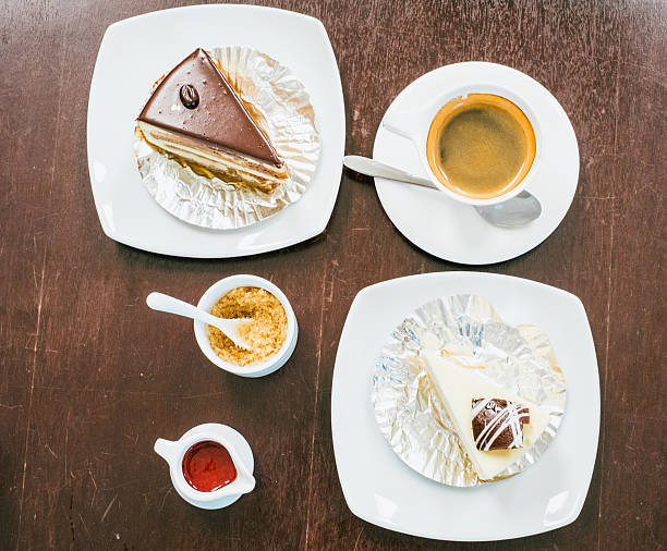 istock top view of hot coffee, sugar, cakes 487963425